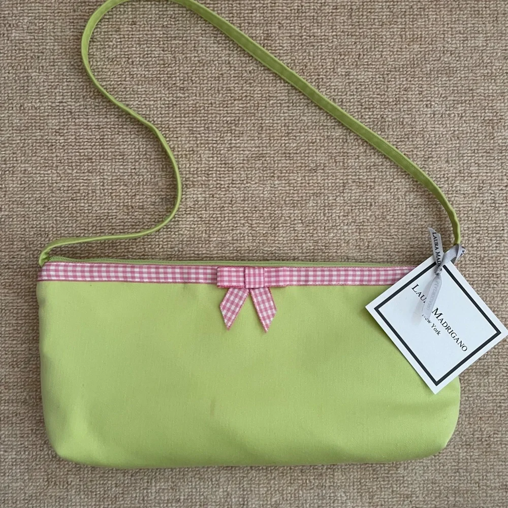 Lulu Mango Lime Shoulder Bag with Pink Gingham Trim